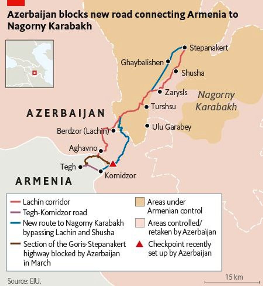 The Lachin Corridor linking Nagorno-Karabakh with Armenia