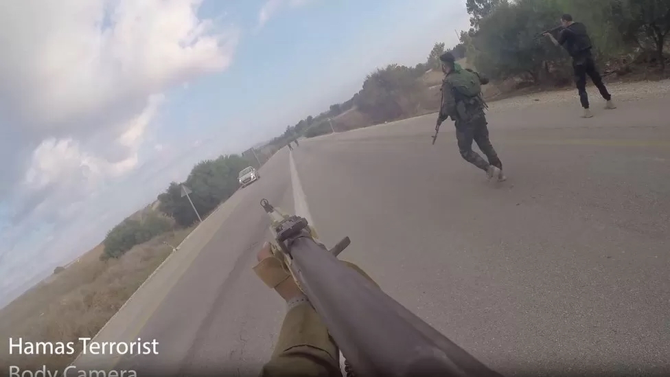 The Israeli military screened footage taken from bodycams worn by Hamas, CCTV, dashboard cameras and mobile phones