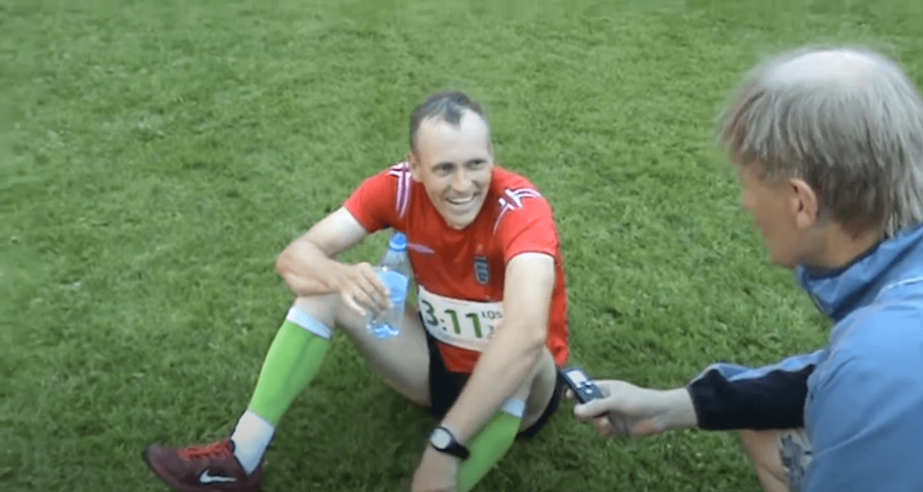 Toots giving a rare interview on camera after finishing second in a stadium marathon in 2015