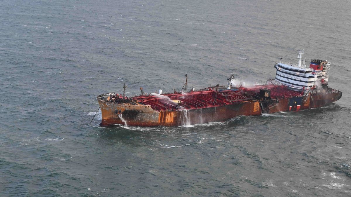 The Stena Immaculate pictured after colliding with the Solong.