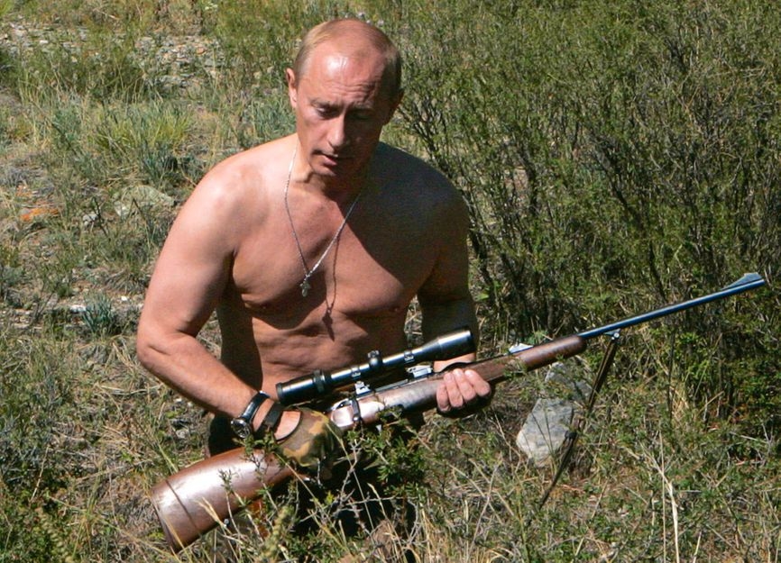 Vladimir Putin with a Steyr Mannlicher SBS 96 Rifle (.300 Win. Mag. caliber).
