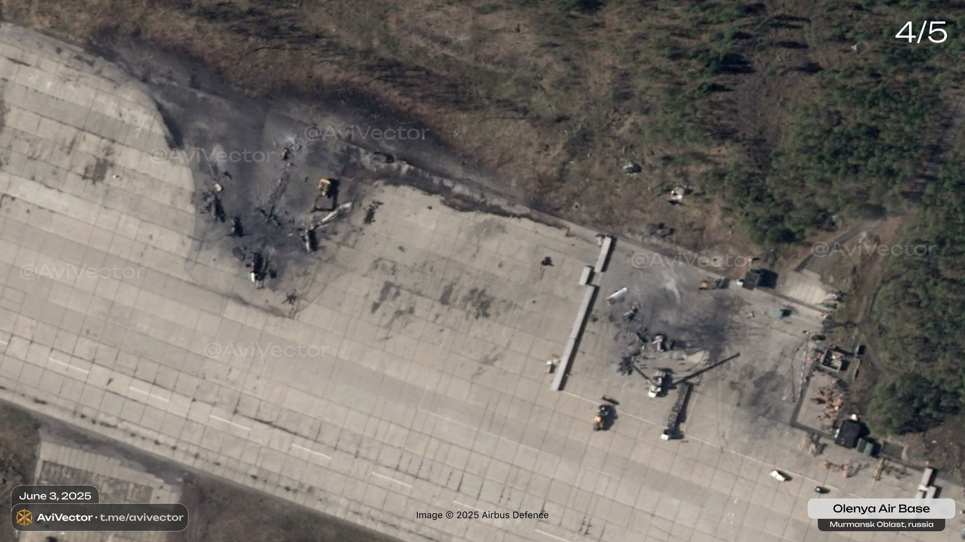Destroyed Tu-95 strategic bombers at Olenya airfield
