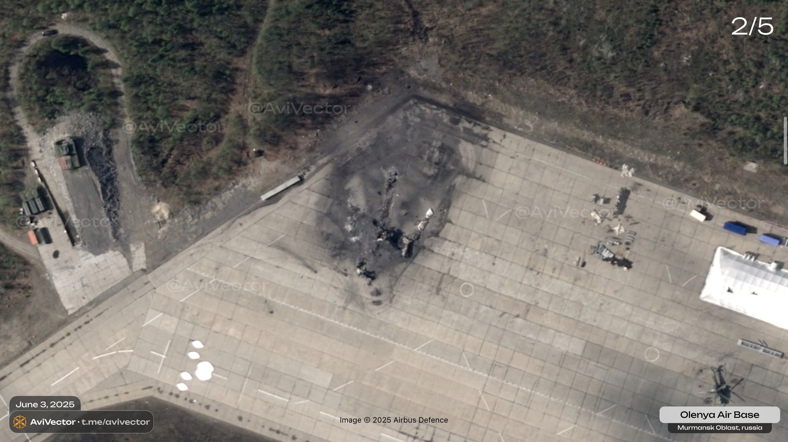 Destroyed Tu-95 bomber at Olenya airfield