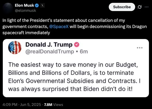Musk's now-deleted tweet about decommissioning SpaceX's Dragon spacecraft.