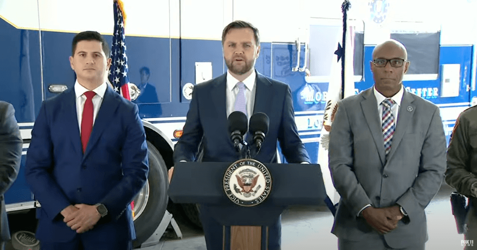 U.S. Vice President JD Vance gives a speech during a visit to Los Angeles on June 21, 2025.