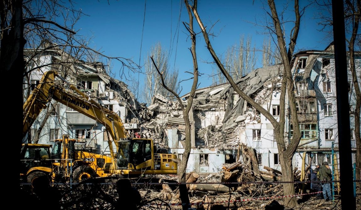 Residential building after a Russian strike on Zaporizhzhia, March 2023. 