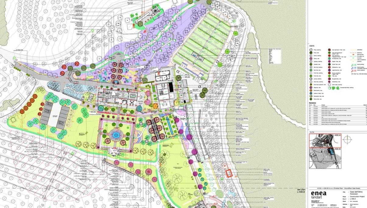 A construction plan detailing the Case dell’Olmo estate