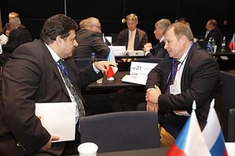 Alexander Petrov (right), former deputy director of the sanctioned Russian Federal Nuclear Center (RFNC), at the Czech-Russian business forum held in 2017 under the patronage of Czechia's then-President Miloš Zeman.