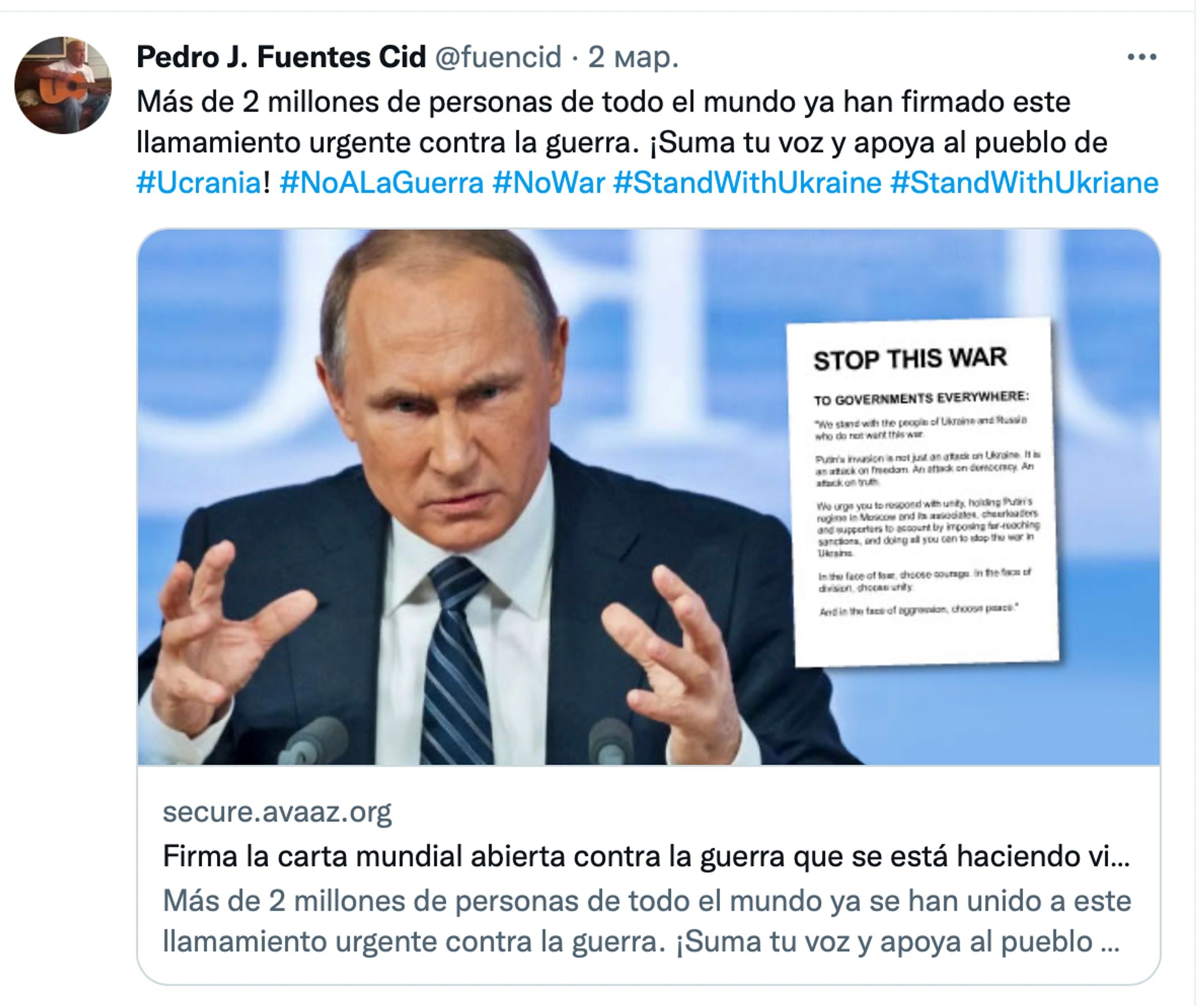 At 83, Pedro Fuentes-Cid is socially active, active on social media, and has supported the Ukrainian struggle since the first days of the invasion 