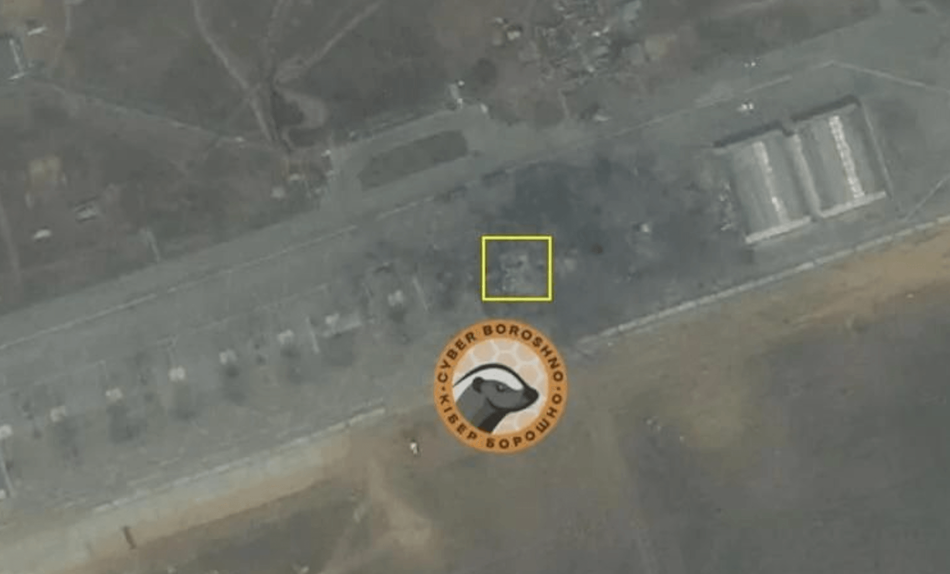 Screenshot of the damage to Marinovka air base published by CyberBoroshno. Screenshot: CyberBoroshno (@kiber_boroshno)