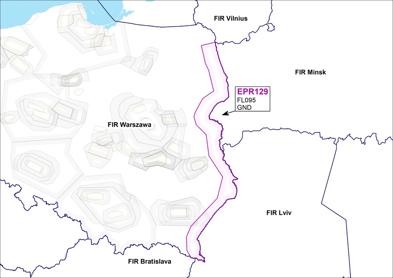 Map of the no-fly zone imposed along Poland's eastern border with Belarus and Ukraine. Image: @DowOperSZ / X (Twitter) 