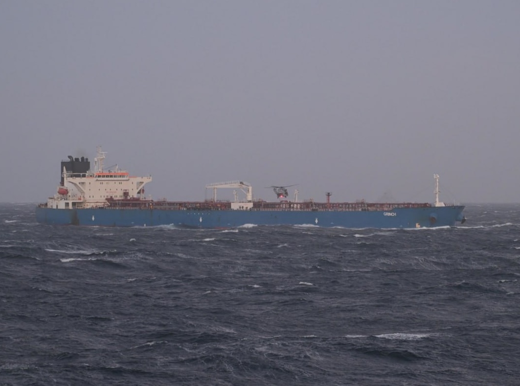The tanker Grinch was intercepted by the French Navy in the Mediterranean Sea on Jan. 22. Photo: French Joint Staff (@FrenchForces / X)