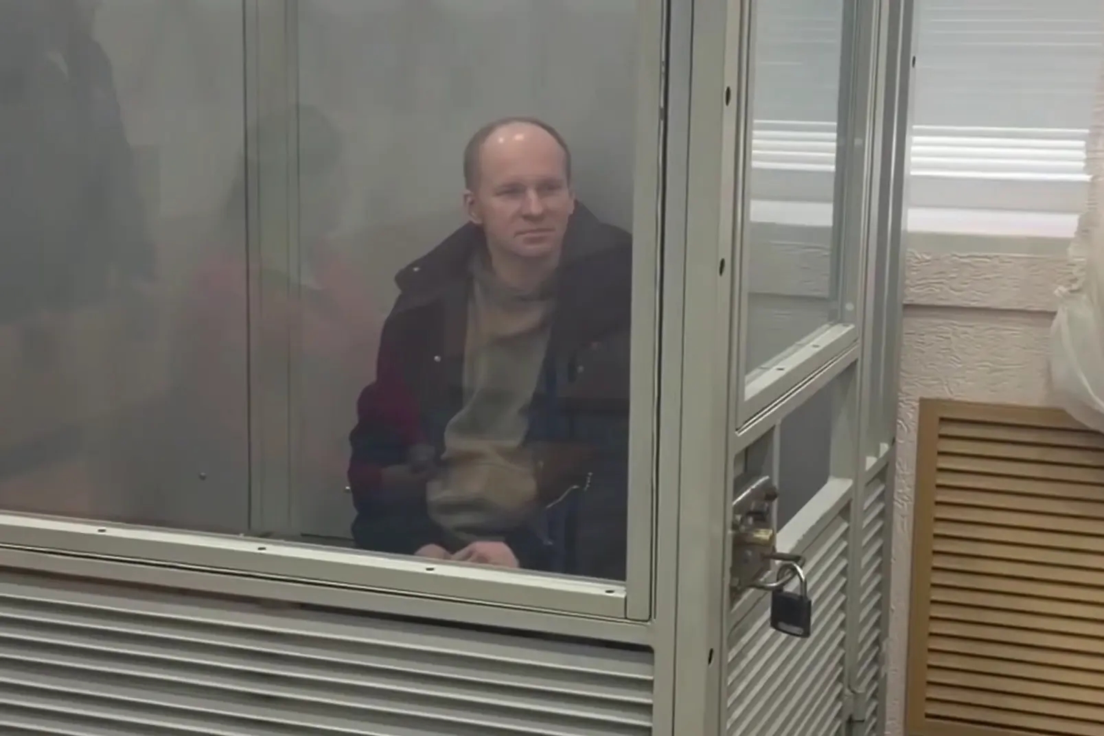 Krzysztof Flaczek in a Russia-installed occupation court in Luhansk. Photo: Screenshot from a video released by the Prosecutor General’s Office of the Russian Federation