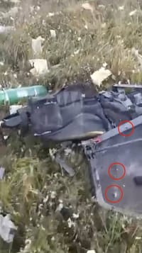 Traces of what is believed to be air defense missile fragments on the wreckage of Prigozhin's jet