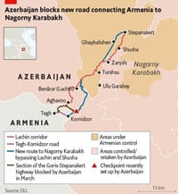 The Lachin Corridor linking Nagorno-Karabakh with Armenia