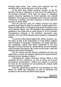 Erdogan's letter to Slovak Prime Minister Robert Fico