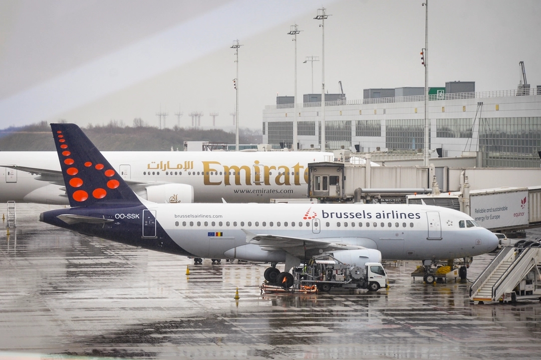 Passenger aircraft at Brussels-Zaventem Airport (BRU) in Belgium