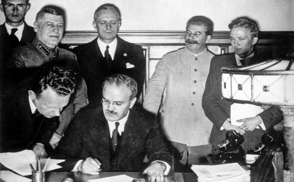 The signing of the Molotov–Ribbentrop Pact