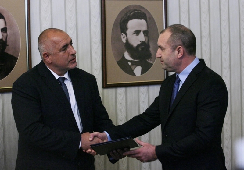 GERB leader Boyko Borisov at a meeting with then-Bulgarian President Rumen Radev
