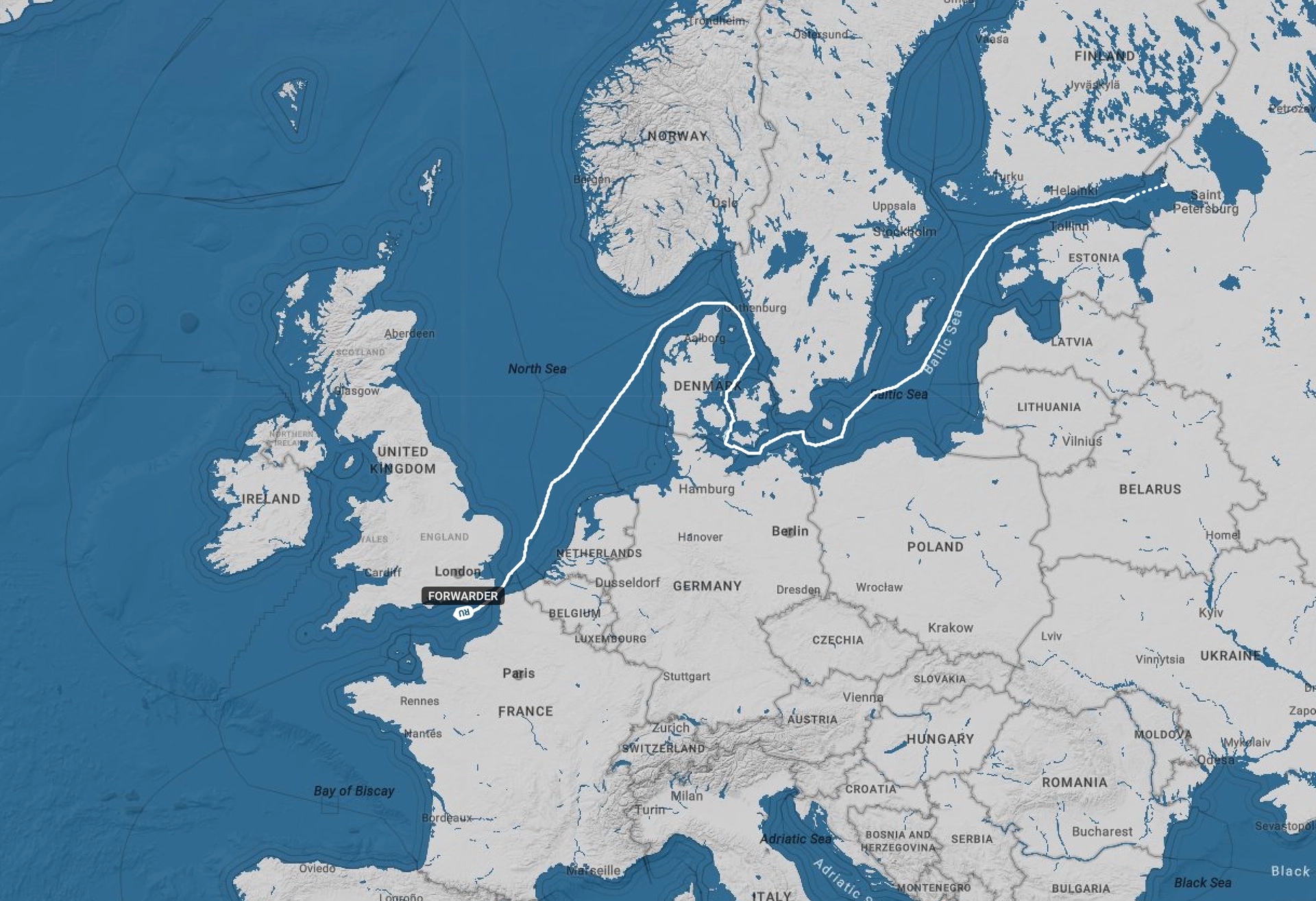 The voyage of the tanker Forwarder (IMO: 9419448) since departing from a Russian port
