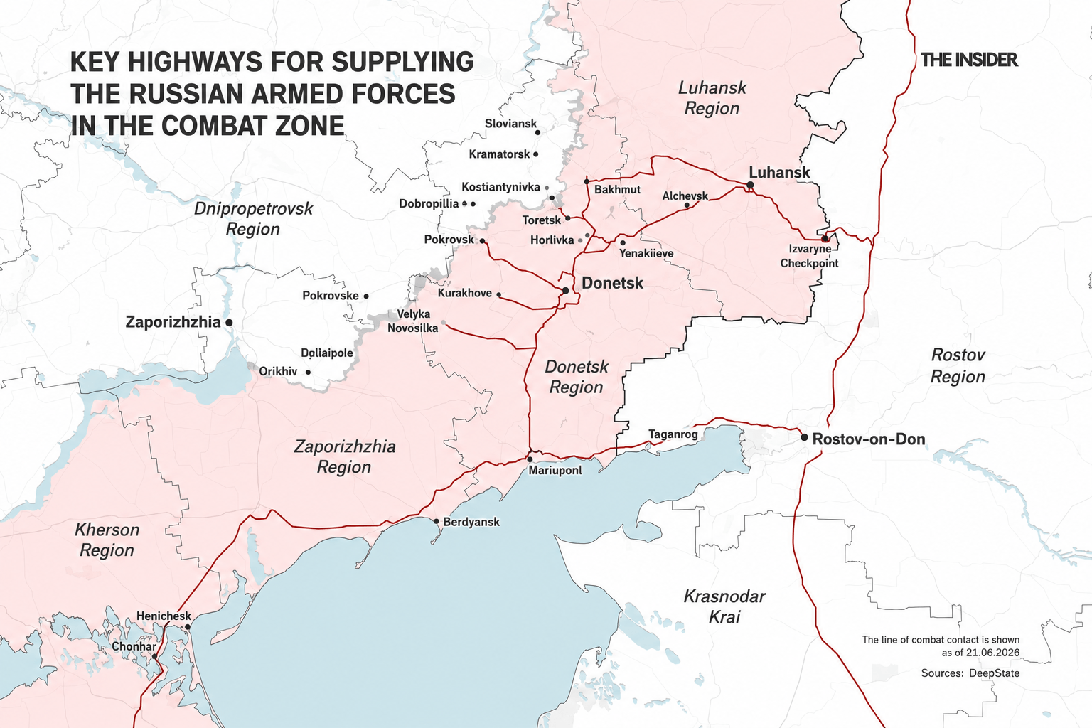 Key highways used to supply Russian forces in the combat zone