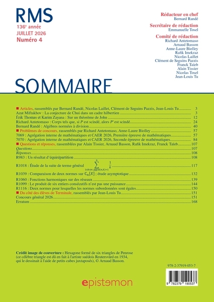 The cover of the RMS mathematics journal, Miftakhov's article is listed first among the published works