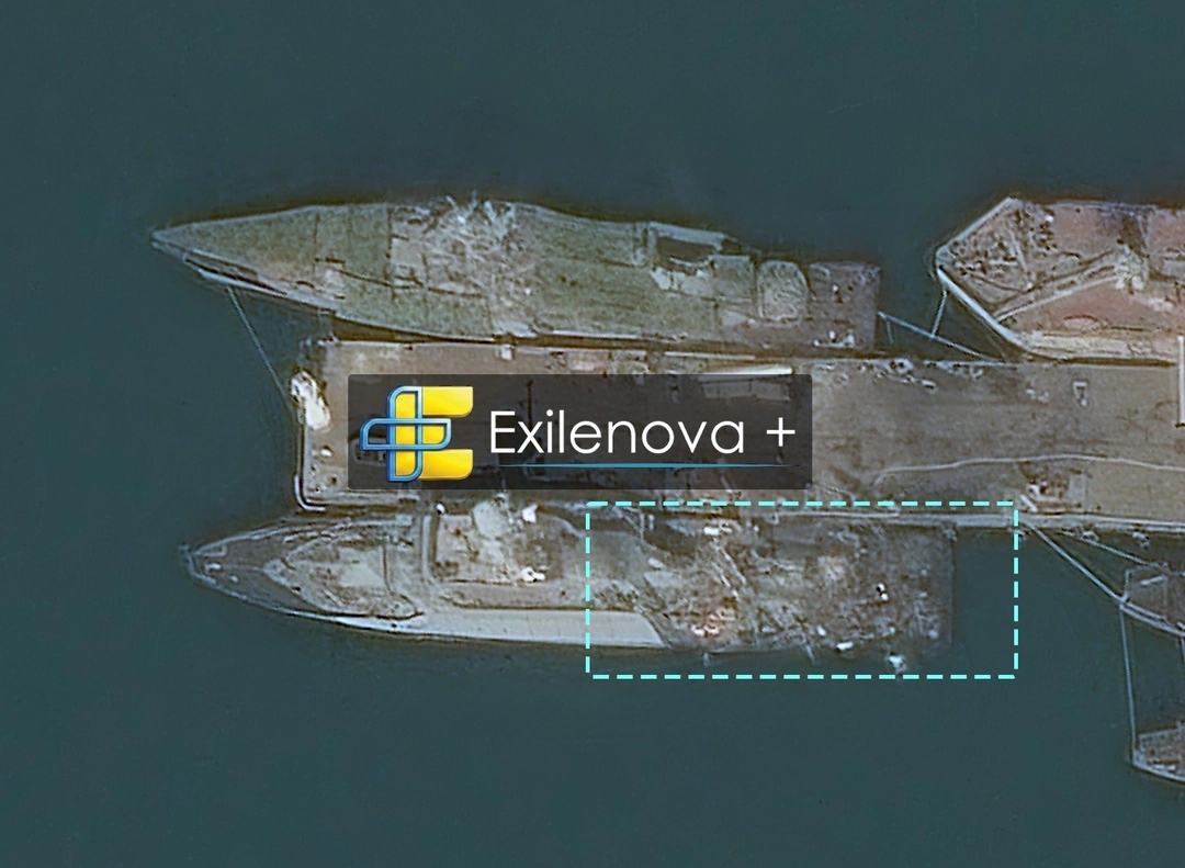 Satellite image of a damaged vessel believed to be the Buyan-M small missile ship