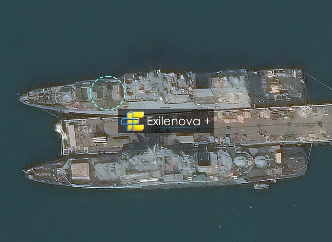 Satellite image of a damaged vessel believed to be the frigate Admiral Makarov