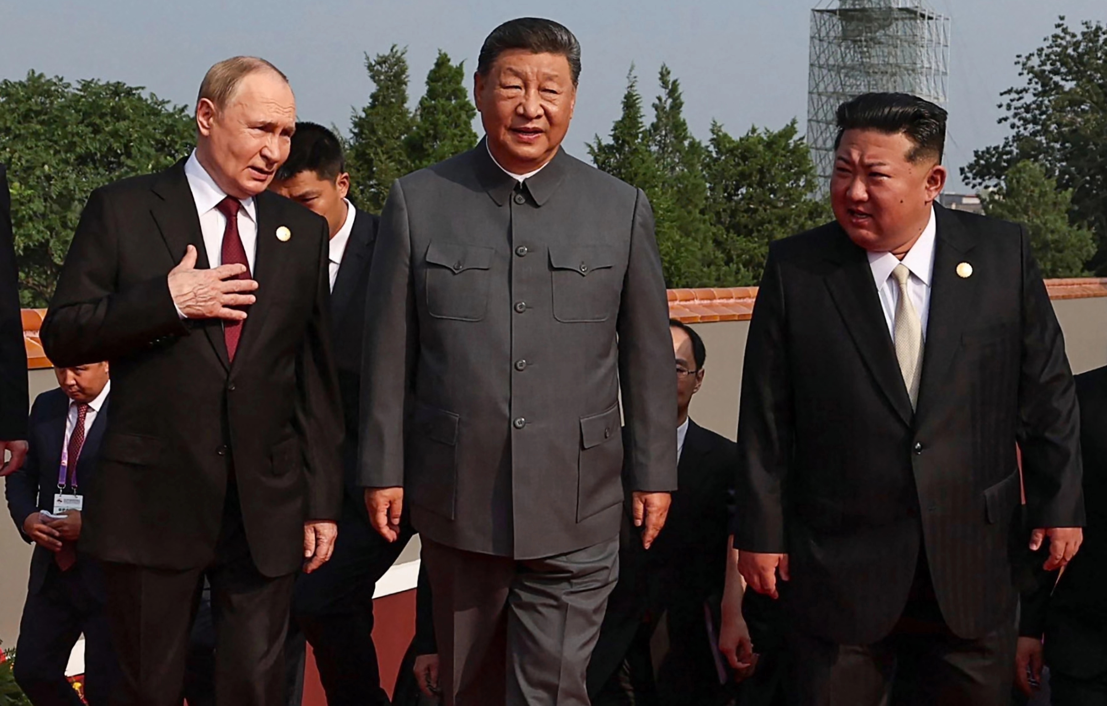 Vladimir Putin, Xi Jinping, and Kim Jong Un ahead of a military parade in Beijing in 2025