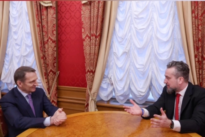 Blaha at a meeting with the head of Russia’s Foreign Intelligence Service, Sergei Naryshkin