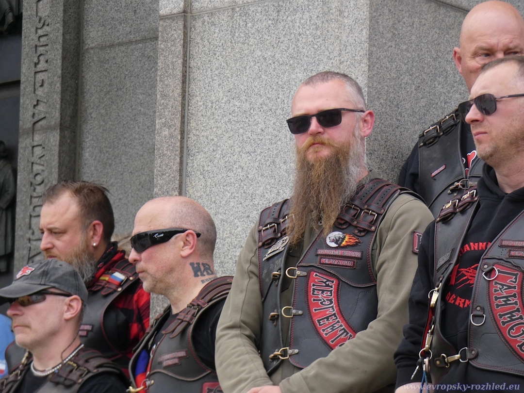 Alexander Sautner, center, among members of the Night Wolves motorcycle club
