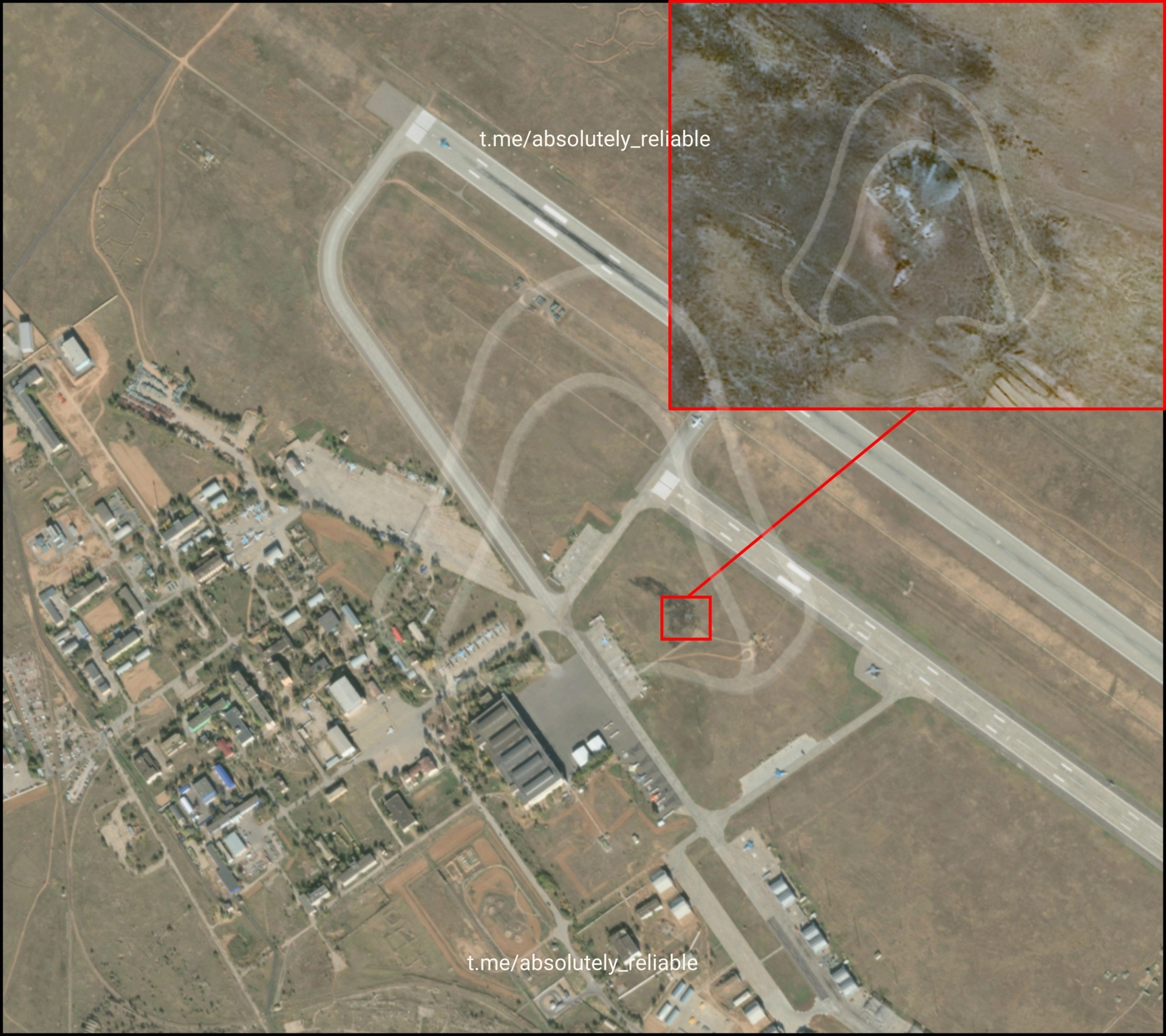 Satellite image showing the reported site of the burned Su-57
