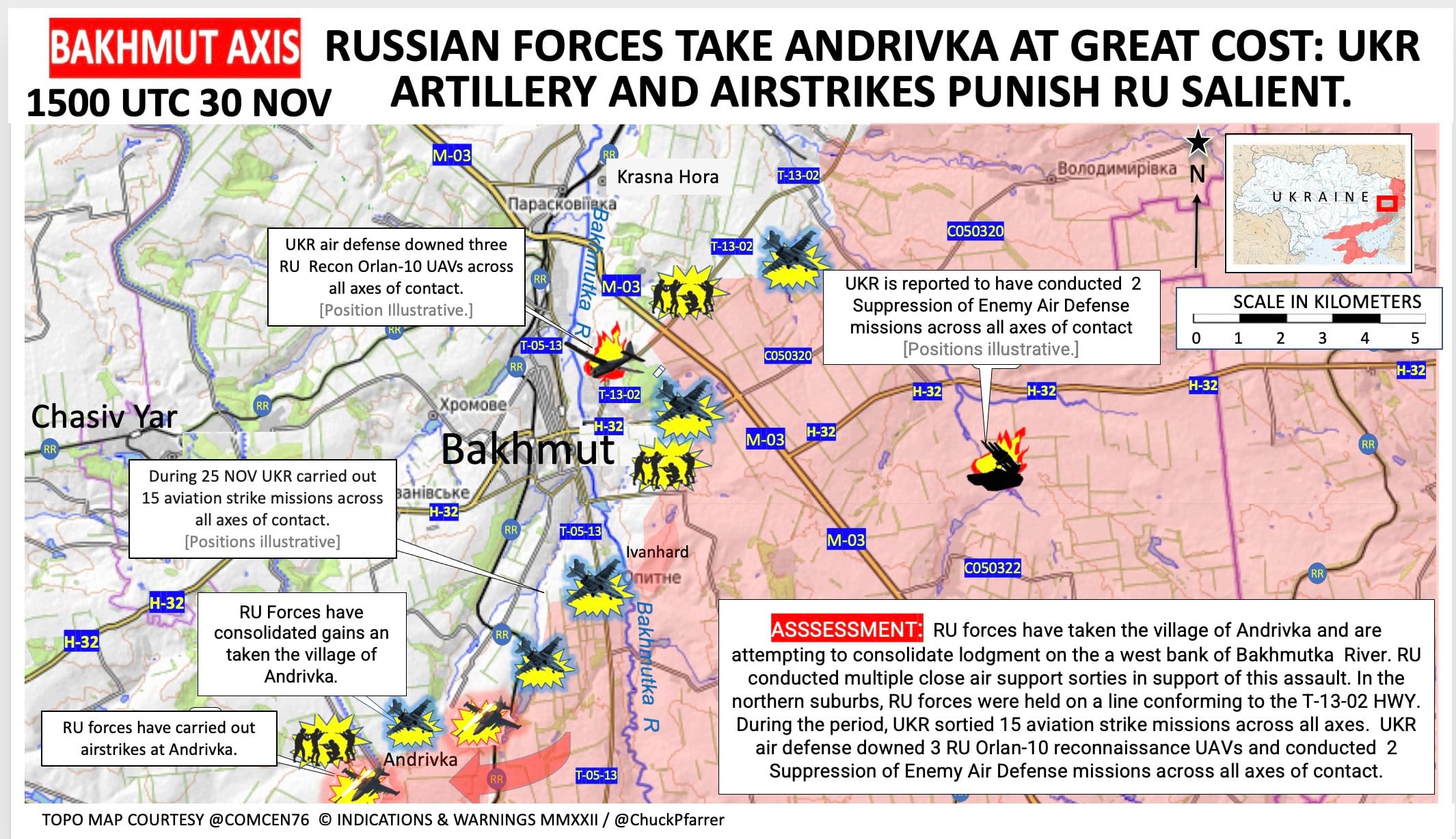 Stalled Russian offensive near Bakhmut, attempts to disable Ukrainian air defenses. What happened on the front line on November 30?