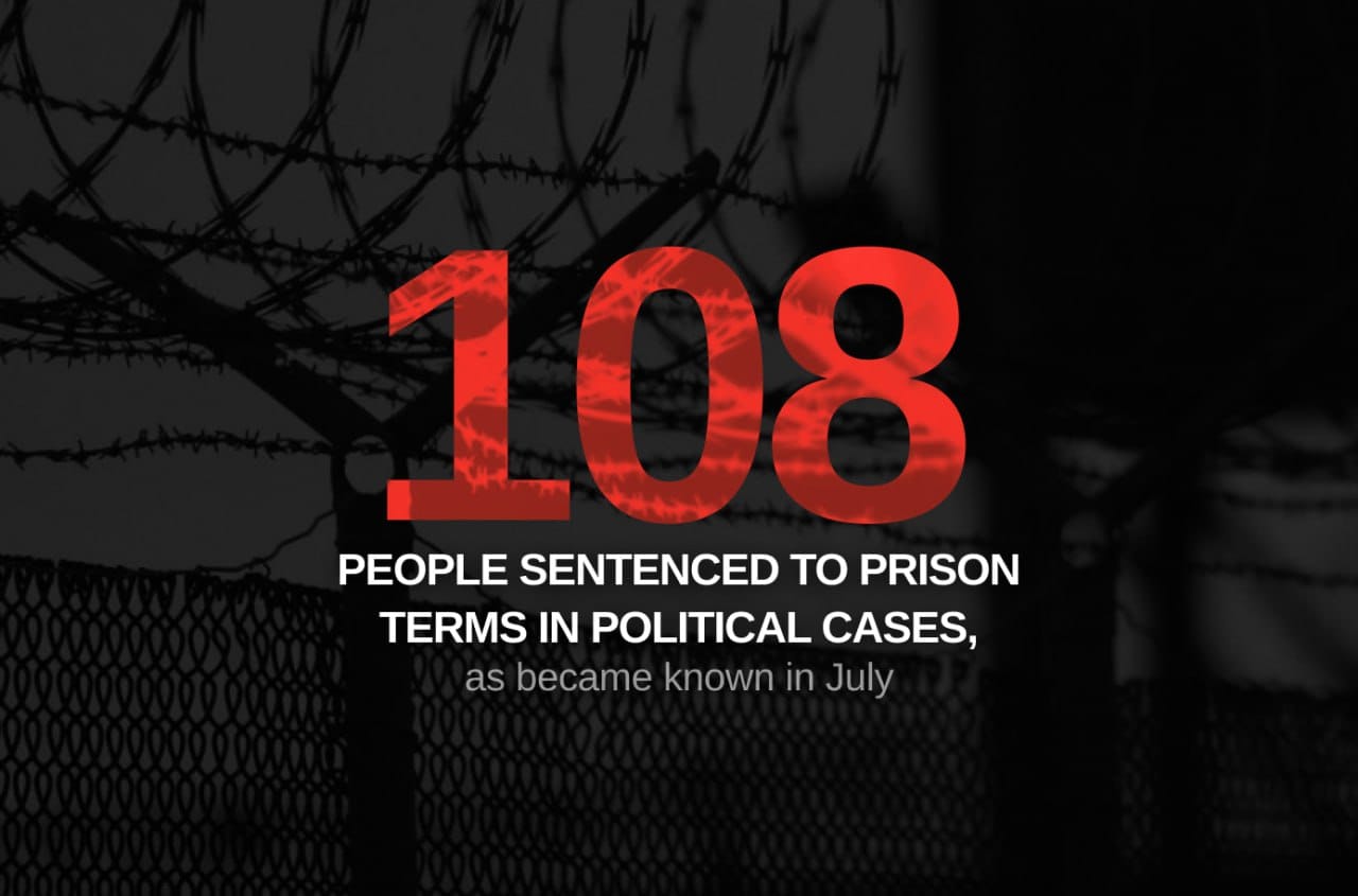 Political sentences in Russia in July: 108 people given prison terms, 86 verdicts announced
