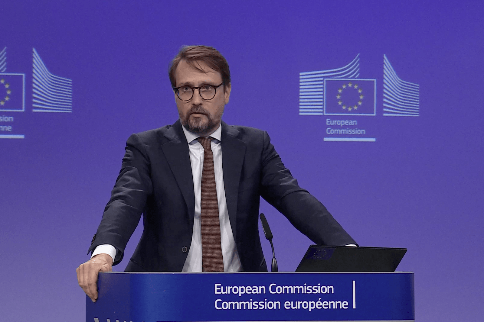 European Commission spokesperson Markus Lammert responds to questions from journalists at a press briefing in Brussels on Sept. 3, 2026. Screenshot: European Commission / The Insider