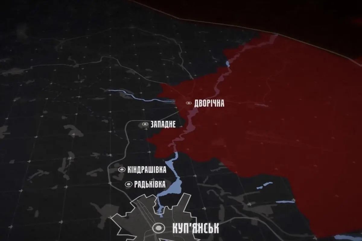 Map showing the Kupiansk area in Ukraine’s eastern Kharkiv Region, where the Khartiia Brigade carried out Operation Veles. Credit: Khartiia