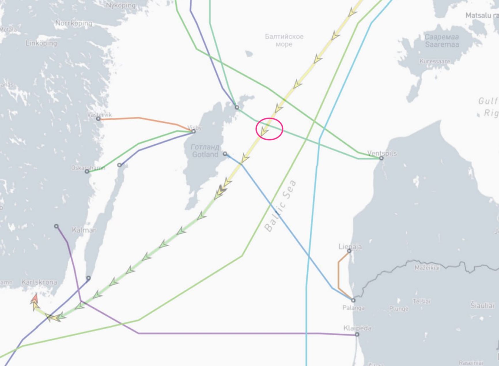 Данные MarineTraffic свидетельствуют о том, что Vezhen не становился на якорь у Готланда 