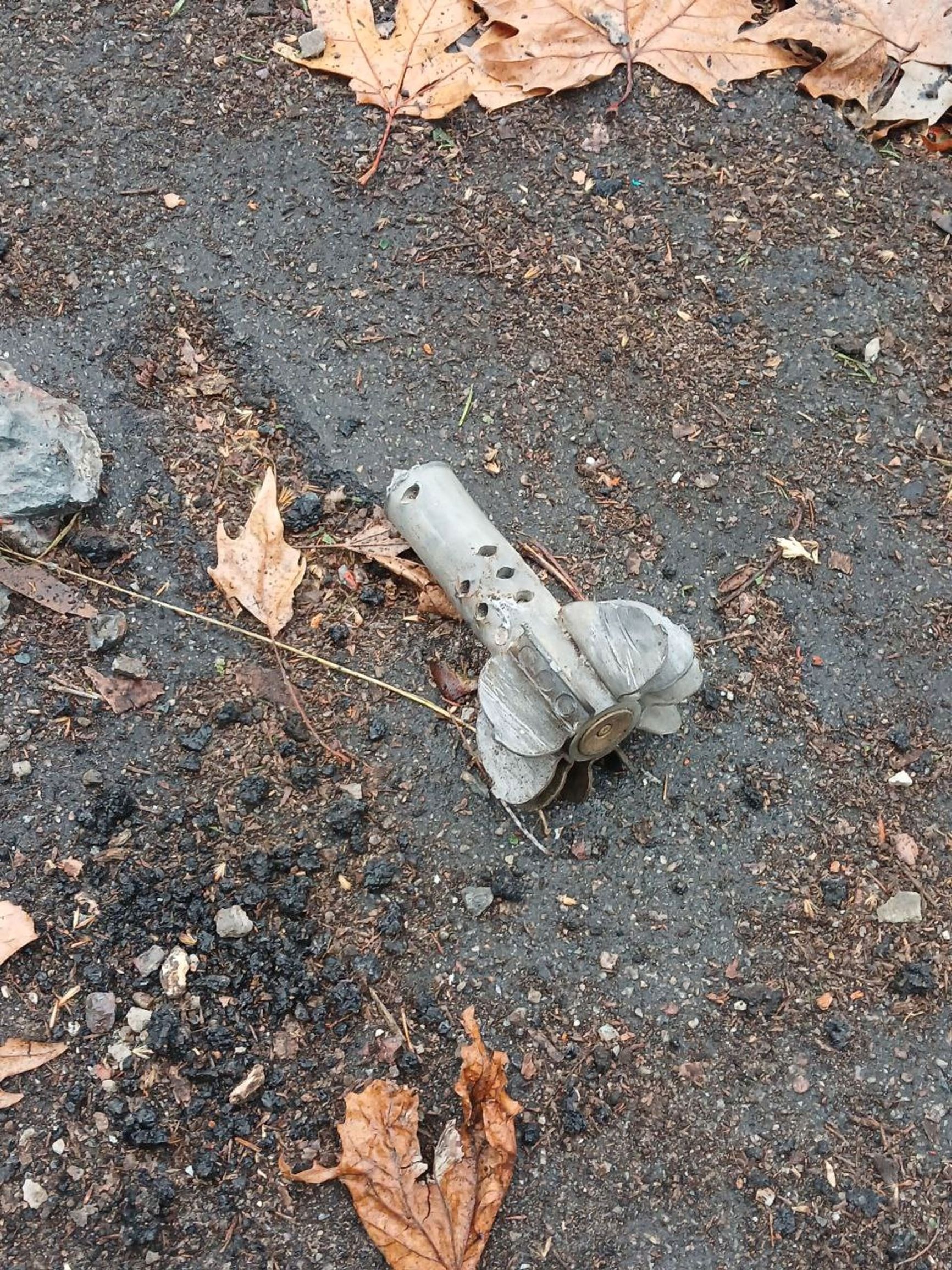 A mortar shell on a street in Kherson