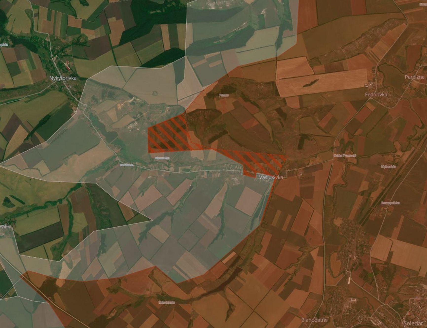 Ситуация в районе Васюковки и Бондарного к юго-западу от Северска по версии исследователя под ником Playfra