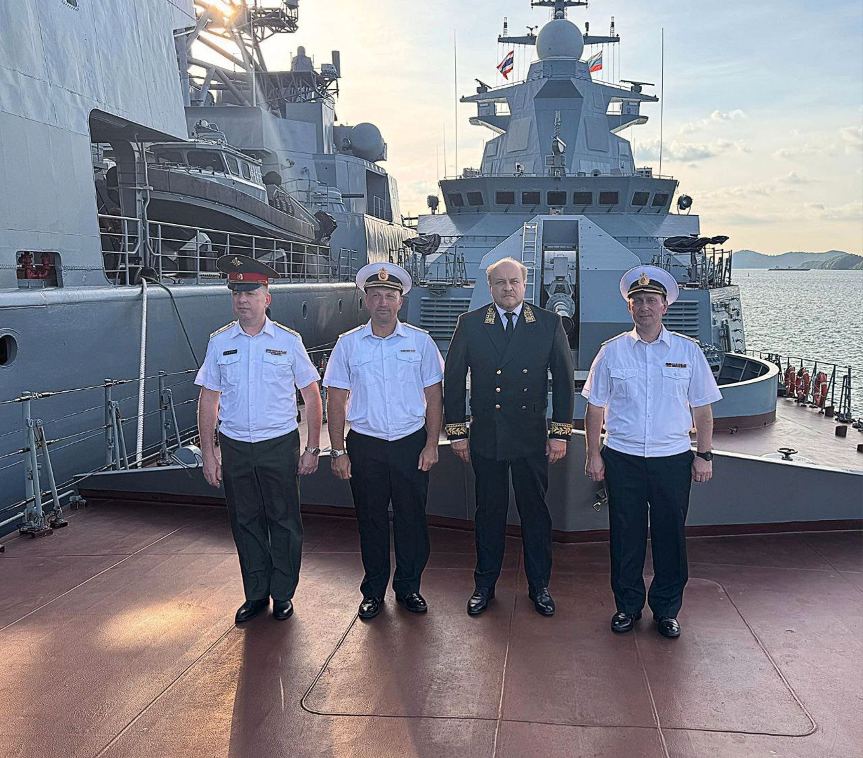 Russian ambassador to Thailand Yevgeny Tomikhin aboard a Russian frigate