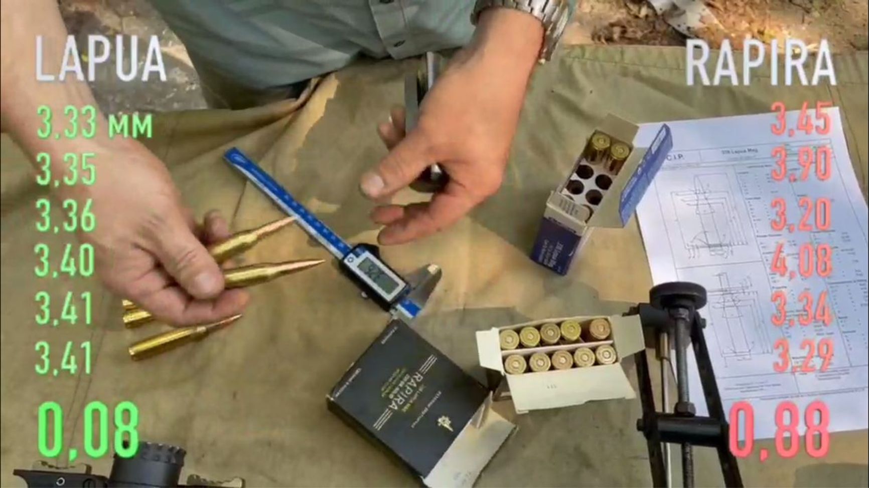 Comparison of Lapua and Rapira .338 Lapua Magnum cartridges