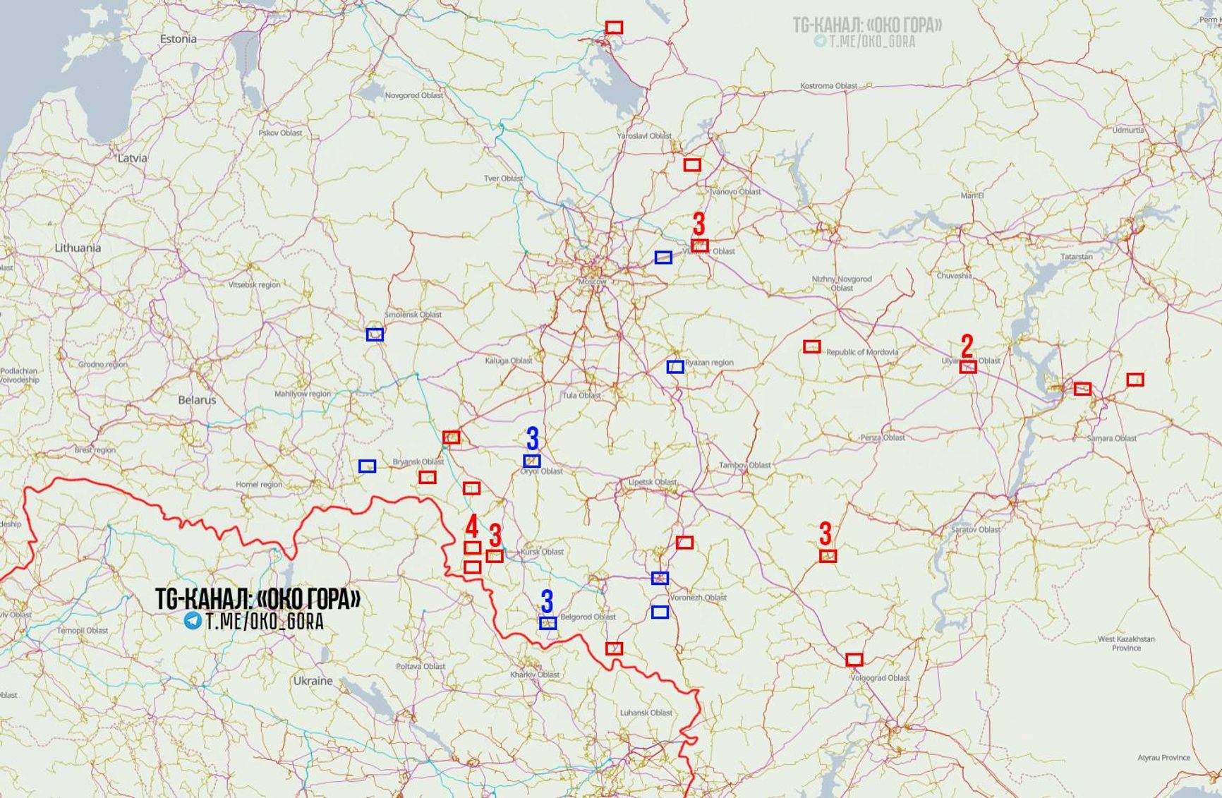 Карта пораженных объектов энергетики на территории России