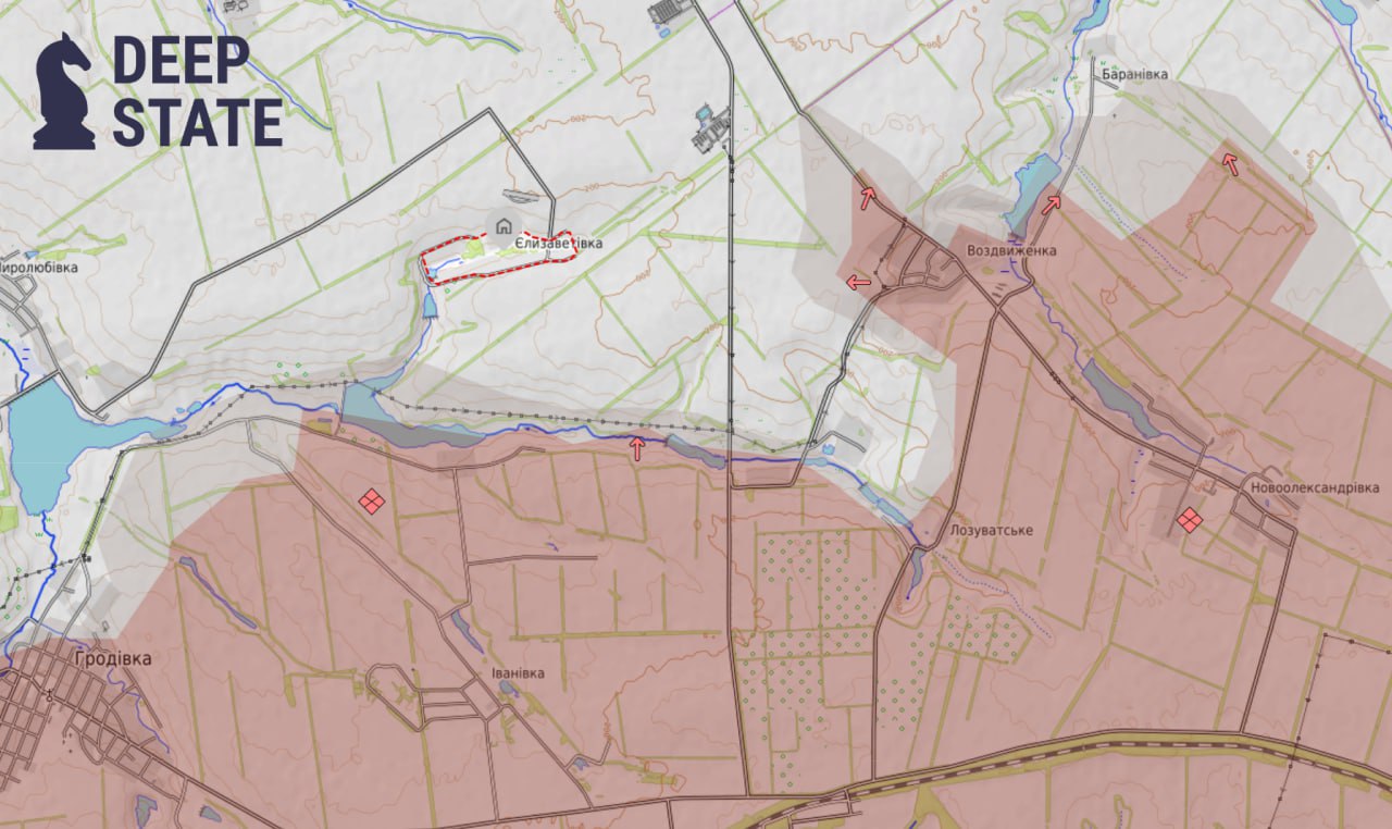 Ситуация в районе Елизаветовки восточнее Мирнограда по версии DeepState