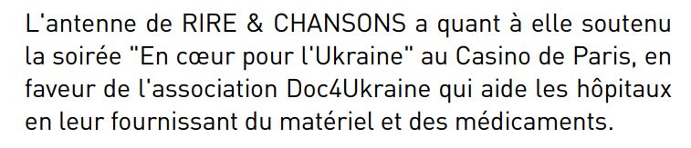 A paragraph from page 115 of NRJ Group's 2023 report mentioning the “En cœur pour l’Ukraine” charity event.