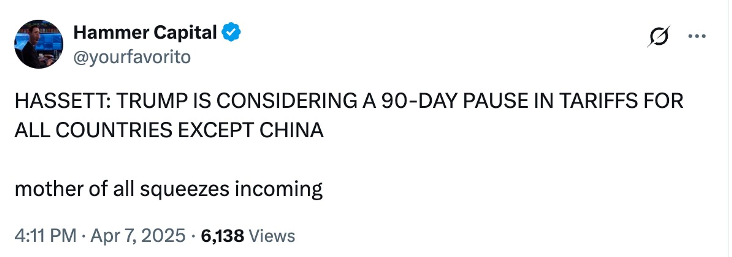 An anonymous X account titled Hammer Capital was the first to publish the fake “headline” about the pause