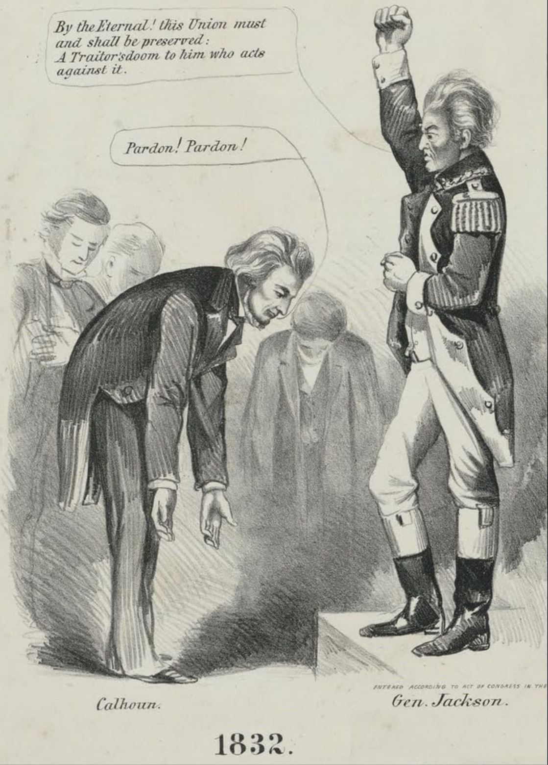 Carolina comes to “kiss the backside” of President Jackson. A Northern caricature
