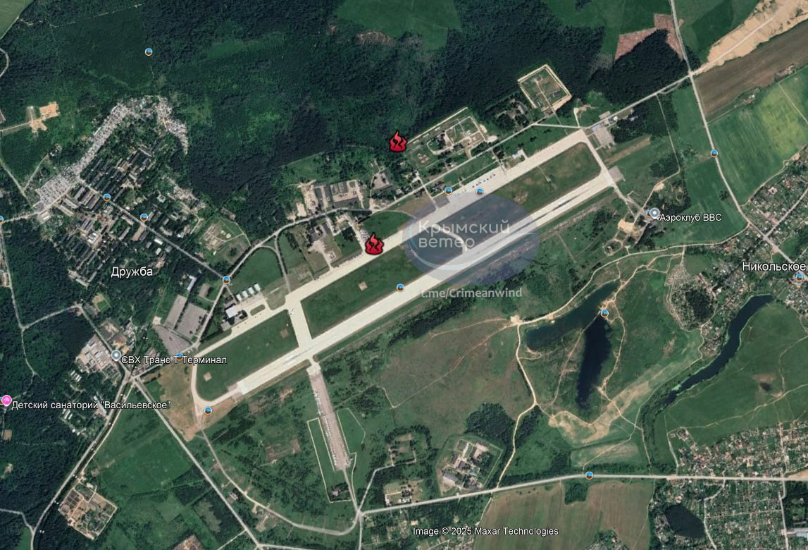 Места пожаров на аэродроме в Кубинке в Подмосковье