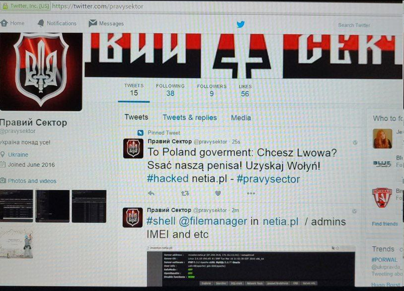 Screenshot of Unit 29155's impersonation of Ukraine's Right Sector. One tweet reads: “To Poland government: You want Lviv? Suck our dick! You will get [another] Volhynia.”
