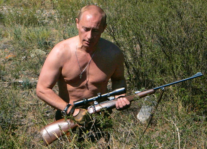 Vladimir Putin with a Steyr Mannlicher SBS 96 Rifle (.300 Win. Mag. caliber).