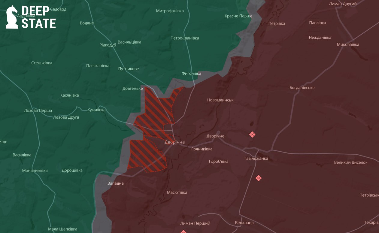 Ситуация на российском плацдарме к северу от Купянска по версии DeepState